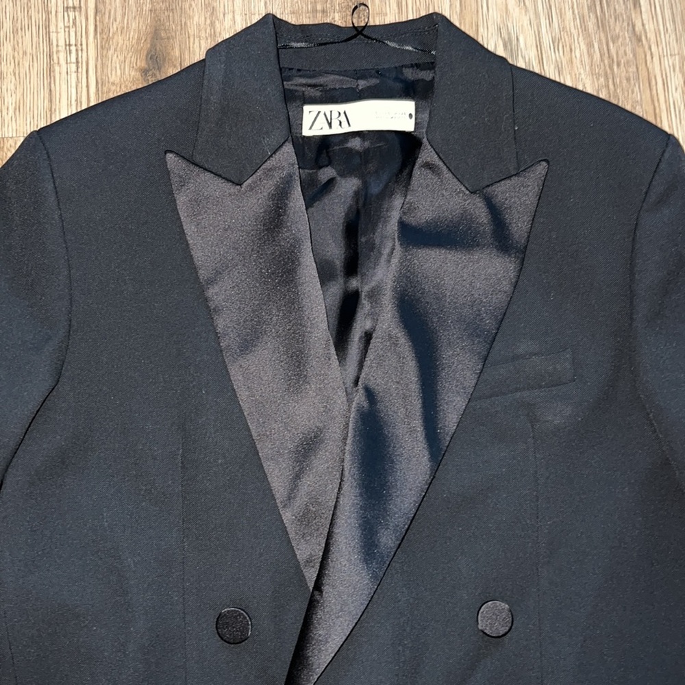 NEW! Zara Tonal Lapel Double Breasted Blazer - Picture 6 of 12